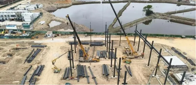 Two-Country Twin-Park Marine Equipment Manufacturing Park Transitions to Above-Ground Main Structure Construction